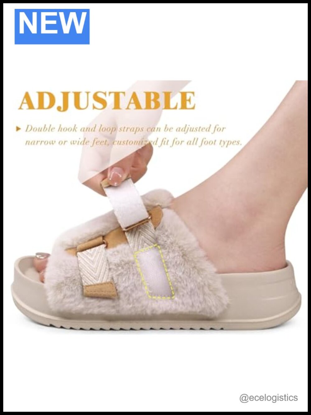 Orthotic Arch Support Slippers with Faux Fur - Soft Cushioned Adjustable House